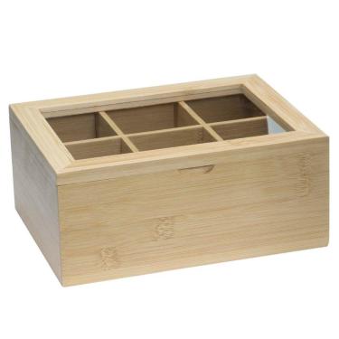 Imagem de Caixa Porta Chá de Bambu Ecokitchen com Visor 6 Divisórias 16x21x9 cm Mimo Style
