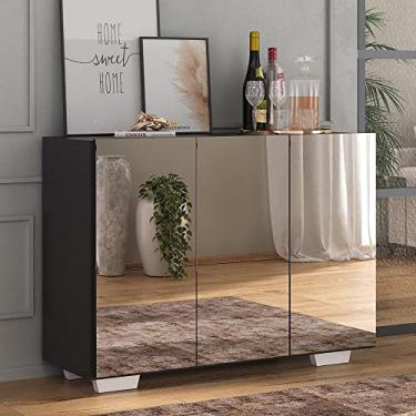 Imagem de Aparador Buffet 3 Portas com Espelho e Pés Quadrados Vegas Multimóveis Mp1014 Preto/branco