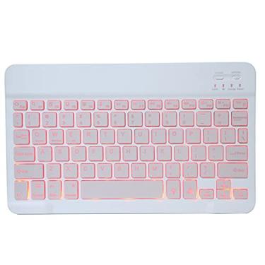 Imagem de Teclado Bluetooth 3.0 ultrafino, teclado sem fio 7 RGB teclado com iluminação de fundo tipografia com bateria recarregável de 110 mAh para tablet desktop (rosa de 25 cm)