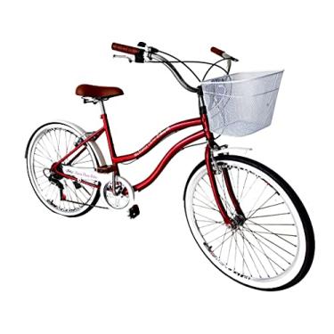 Imagem de Bicicleta urbana retrô aro 26 com cesta metal 6v vermelho