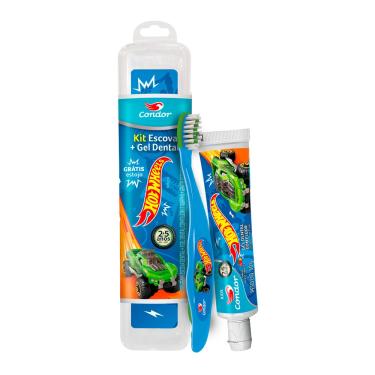 Imagem de Escova Dental Infantil 2 A 5 Anos + Creme Dental com Floúr Hot Wheels Estojo