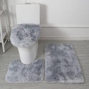 Imagem de 3 pçs/conjunto Tapete de banheiro colorido tie-dye tapetes de banho antiderrapantes tapetes de banheiro em forma de U e kit de tampa, cinza claro