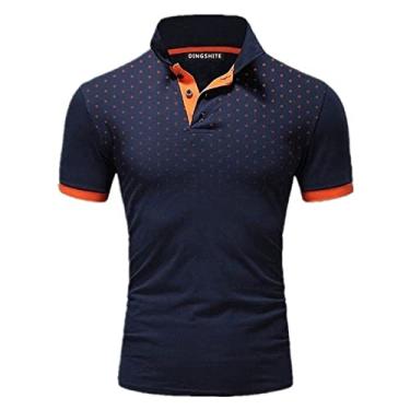 Imagem de UNeedVog Camisa polo masculina slim fit casual verão manga curta gola virada para baixo camisetas polo golfe, Azul escuro, G