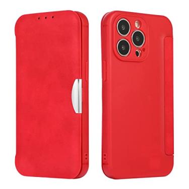 Imagem de Capa carteira para iPhone 13 Pro Max/13 Pro/13/13 Mini, capa de couro premium com porta-cartões TPU à prova de choque magnético, vermelho, 13 6,1 polegadas