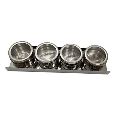 Imagem de Porta Tempero e Condimento Magnético Aço Inox Com 4 Peças