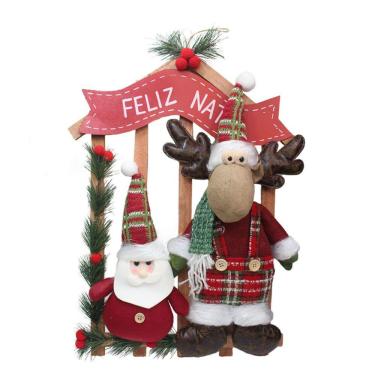 Imagem de Guirlanda Natalina De Madeira Enfeite De Porta Decorada 54cm