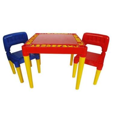 Imagem de Mesa Infantil Educativa Didatica Desmontável Mesinha Com 2 Cadeiras -