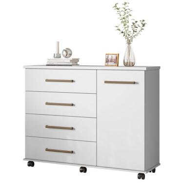 Imagem de Cômoda Para Quarto 1 Porta 4 Gavetas Flora D02 Branco - Mpozenato