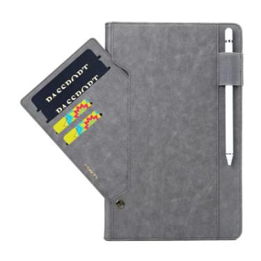 Imagem de ZiEuooo Capa protetora de couro à prova de quedas clássica exclusiva com cartão de mão para tablet Samsung Galaxy Tab S3 S4 S6 Lite A 10.1 A 8.0 A 10.5 (Tab A 10.1 2019 T510 T515, cinza)