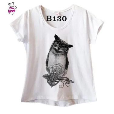 Imagem de Camiseta Feminina Cinza Plus Size Coruja Flor E Chave B130 - Boutique