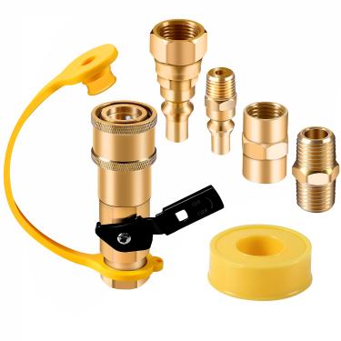 Imagem de Válvula adaptador de conexão rápida de propano RV para campistas alargamento de 3/8" x 1/4" NPT tubo macho meia união encaixe para aquecedor aparelho plug com kit de montagem alargamento fêmea de 3/8" Converter churrasqueira a gás