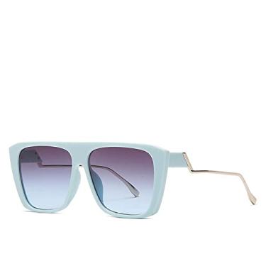 Imagem de Lente gradiente clássico óculos de sol superdimensionados feminino designer com tampo plano quadrado retrô óculos de sol para viagens ao ar livre, azul c2, tamanho único