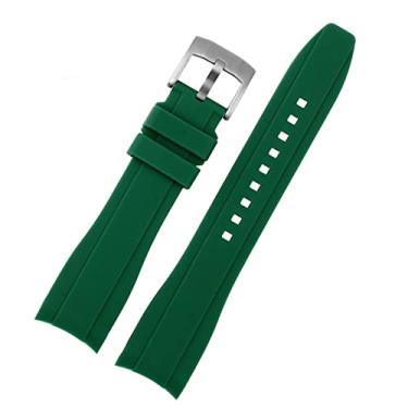 Imagem de AEMALL para Rolex Longine Citizen BN0193 Interface curvada Pulseira de silicone Pulseira de relógio 19mm 20mm 22mm 21 Man Soft Bracelet Acessórios (Cor: Verde Prata, Tamanho: 20mm)