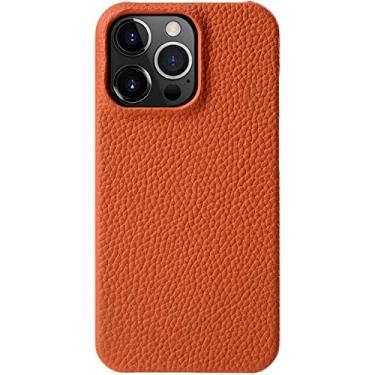 Imagem de IOTUP Capa traseira de telefone com padrão de lichia, para Apple iPhone 14 Pro Case 6,1 polegadas Forro de couro flocado meio pacote capa resistente a arranhões à prova de choque (Cor: laranja)