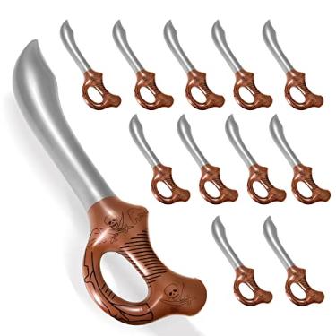 Imagem de Novelty Place 12 Pcs Espadas de Pirata Infláveis para Crianças - Brinquedo de Jogo de Festa na Piscina Explosão Superlegal, Favor de Festa Temática Adereços de Palco de Fantasia de Halloween (22 IN)