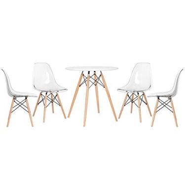 Imagem de Loft7, Mesa redonda Eames 70 cm branco + 4 cadeiras Eiffel Dsw incolor