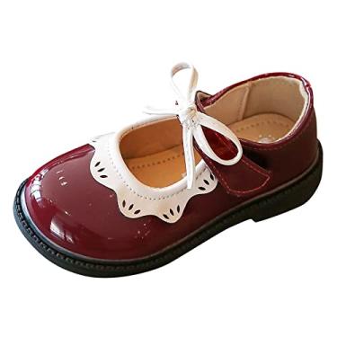 Imagem de Sandália para meninas de verão infantil Oxfords sapatos sociais casuais sem cadarço de balé sapatos de princesa, Vinho, 6 Years