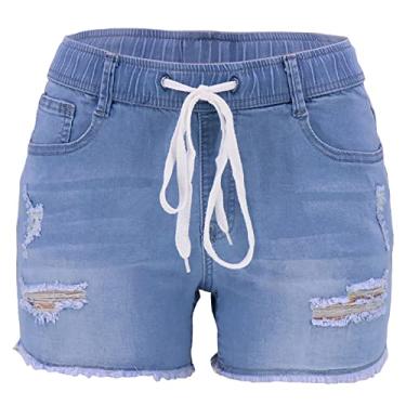 Imagem de Shorts jeans para mulheres jeans curto cintura média calças quentes confortáveis elásticas clube festa shorts booty shorts, azul claro, XGG