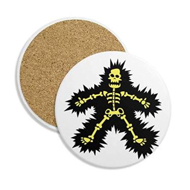 Imagem de Caneca para porta-copos com desenho de esqueleto Electroskulling com pedra absorvente de proteção de mesa