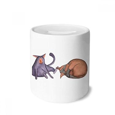 Imagem de DIYthinker Miaoji Caixa de Dinheiro com Pintura Aquarela Azul Gato Caixa Cerâmica Porta-Moedas Presente