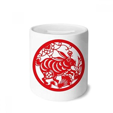 Imagem de DIYthinker Coelhos cortados em papel animal do zodíaco da China, caixa de dinheiro caixa de cerâmica porta-moedas presente de coelhos