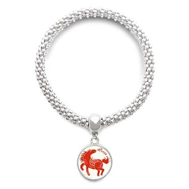 Imagem de DIYthinker Ano do Cavalo Animal China Zodíaco Vermelho Prata Pingente Joias Corrente Ajustável