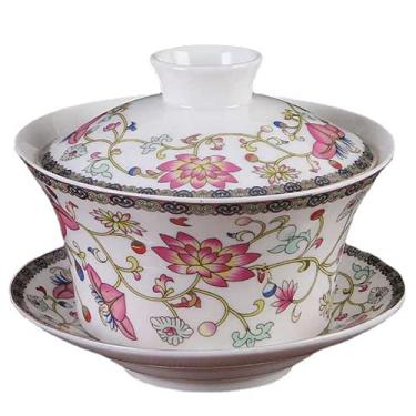 Imagem de PAYNAN Conjunto de chá de porcelana tradicional de 300 ml Gaiwan xícara de chá cerimônia Kung Fu decoração de treena