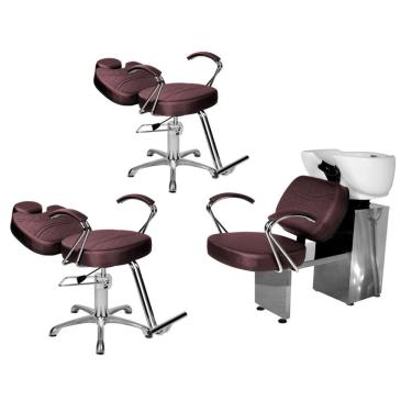 Imagem de Kit Salão Topázio 2 Cadeiras Recl Base Estrela + Lavatório Vinho Facto