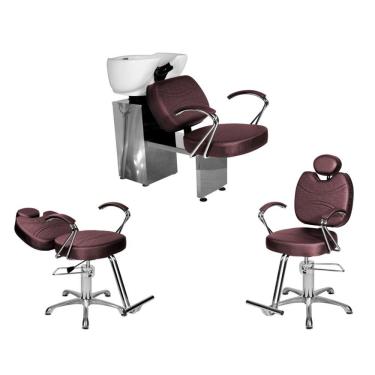 Imagem de Kit Salão Topázio 1 Cad Fixa + 1 Recl Base Estrela + Lavatório Vinho