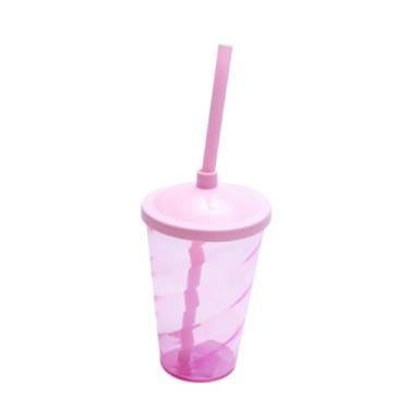 Imagem de 12 Copos Twister Com Tampa e Canudo Cristal Colorido 400ml Cor:Rosa Bebe
