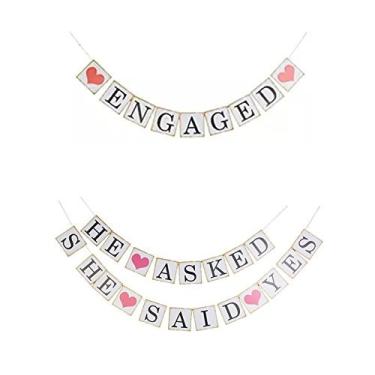 Imagem de Kit de adereços para cabine de fotos de decoração de festa de casamento com faixa de noivado e ele perguntou que sim