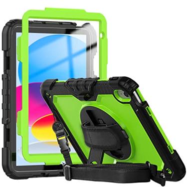 Imagem de Herize Capa compatível com iPad iPad 11 polegadas (A16) 2025/11 polegadas (10ª geração) 2022 Verde Estético com protetor de tela | Capa à prova de choque com alça de ombro com alça de suporte