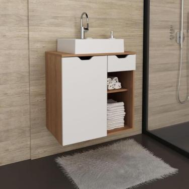 Imagem de Gabinete Para Banheiro Com 1 Gaveta - Amêndoa/branco