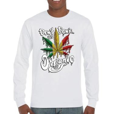 Imagem de Camiseta de manga comprida Don't Panic It's Organic 420 Weed Pot Leaf Smoking Marijuana Legalize Cannabis Stoner Pothead, Branco, GG