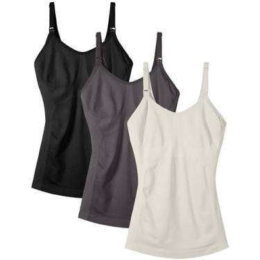 Imagem de Regatas de amamentação para mulheres – camisetas sem costura para gestantes (3 pacotes), Preto/Roxo/Branco, M