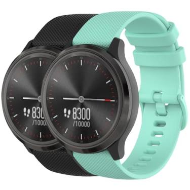 Imagem de Nacorulu Pulseira compatível com Garmin Vivoactive 3, pulseira de substituição de silicone macio de 20 mm para Garmin Vivoactive 5/Forerunner 24/Vivomove/Galaxy Watch de 42 mm (embalagem com 2