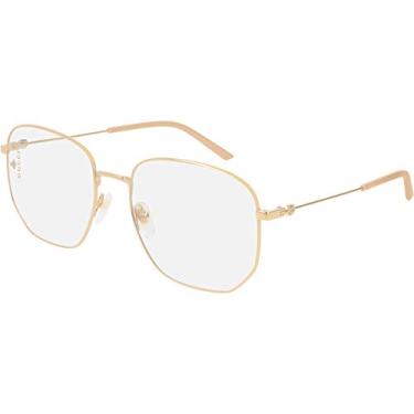 Imagem de Óculos de sol Gucci GG 0396S 001 dourado metal quadrado lente transparente, 56-18-140