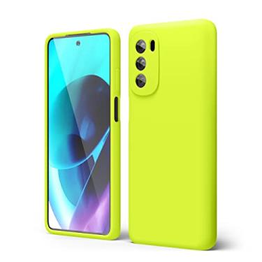 Imagem de oakxco Motorola Moto G Stylus 5G 2022 Capa de silicone com capa para câmera, capa de telefone de gel de borracha macia para mulheres e meninas, ajuste fino, protetor estético TPU bumper com aderência, amarelo neon