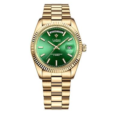 Imagem de CADISEN Relógio masculino automático safira luxo mecânico relógio de pulso de aço inoxidável à prova d'água relógio casual homenagem, 8215 verde, Relógio automático, mecânico
