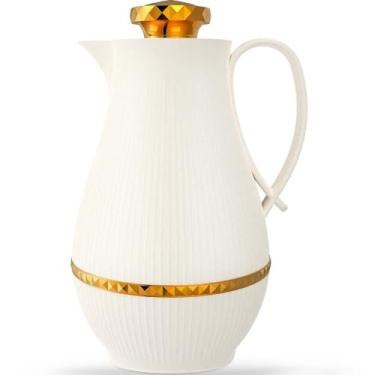 Imagem de Garrafa térmica isolada para café, 945 ml, frasco de luxo com isolamento árabe, bule de chá, com bico e forro de vidro para água quente e fria, ornamentos de inauguração de casa (branco)