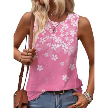 Imagem de Camiseta regata feminina On Cruise Time coqueiro para férias de verão, sem mangas, casual, praia, praty, camiseta estampada, Floral-rosa, XXG