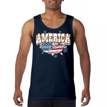 Imagem de Camiseta regata masculina America My Home Sweet Home 4th of July Stars and Stripes Pride American Dream Patriotic USA Flag, Azul marinho, G