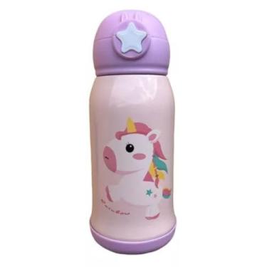 Imagem de Garrafa Térmica Infantil Aço Inox Com Canudo Silicone Escolar 500ml (Unicornio)
