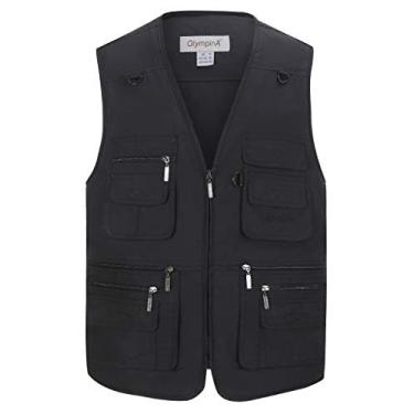 Imagem de Colete de pesca Gihuo masculino utilitário safári para viagem com bolsos para trabalho ao ar livre foto colete cargo pesca verão, Preto, G
