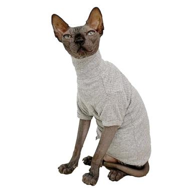 Imagem de Sphynx Camisola de algodão para gatos sem pelos, camisola com gola rolê, camisolas com mangas, macacão para gatos Sphynx Cornish Rex, Devon Rex, Peterbald (Grande (pacote com 1), cinza claro)