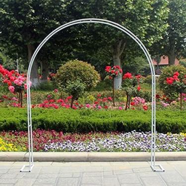 Imagem de Arco de jardim com base, plantas trepadeiras de pérgula de metal, arco de casamento para pátio de quintal gramado de jardim, caramanchão de metal resistente de 180 × 220 cm de largura, branc