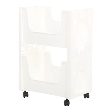 Imagem de Prateleira Móvel, Rodízios Com Fechadura, Carrinho de Armazenamento Plástico Multifuncional de Grande Capacidade para Livros (2 camadas)