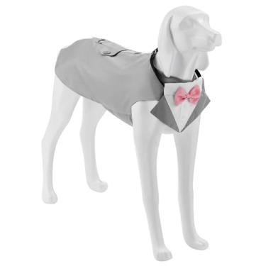 Imagem de Conjunto de terno de smoking para cães e bandana, coleira bandana para cães, traje de casamento com gravata borboleta rosa e fivela ajustável, adequado para cães grandes. (cinza, G)