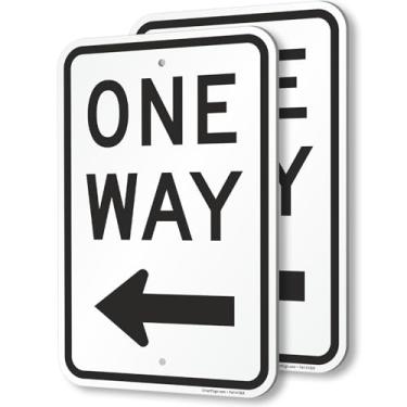 Imagem de SmartSign (pacote com 2) Placa "One Way" de 45 x 30 cm com seta para a esquerda, composto de alumínio de 120 mm de espessura (ACM), material refletivo de grau de engenheiro, preto e branco