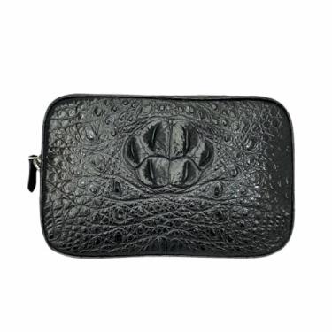 Imagem de Bolsa de mão masculina autêntica exótica de couro de crocodilo de couro de crocodilo clássica preta preta clássica, Preto, 28cm(Length) x 17.5cm(Height) x 4.5cm(Deep)